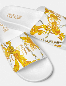 Picture of Versace Logo Chain Baroque White Slides