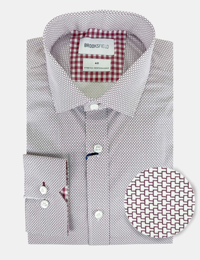 Picture of Brooksfield Wine Geo Pattern Stretch Shirt