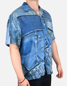 Picture of Versace Patch Denim Print Short Sleeve Shirt