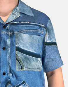 Picture of Versace Patch Denim Print Short Sleeve Shirt