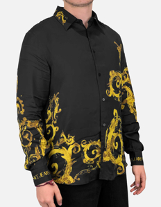 Picture of Versace Black Panel Watercolour Baroque Regular Shirt