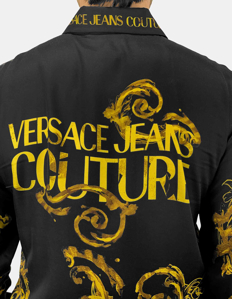 Picture of Versace Black Panel Watercolour Baroque Regular Shirt