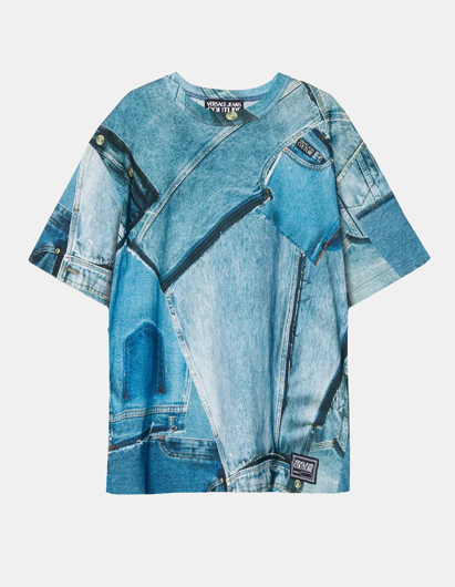 Picture of Versace Patch Denim Print Regular Tee