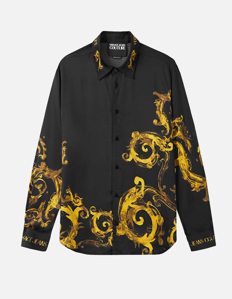 Picture of Versace Black Panel Watercolour Baroque Regular Shirt