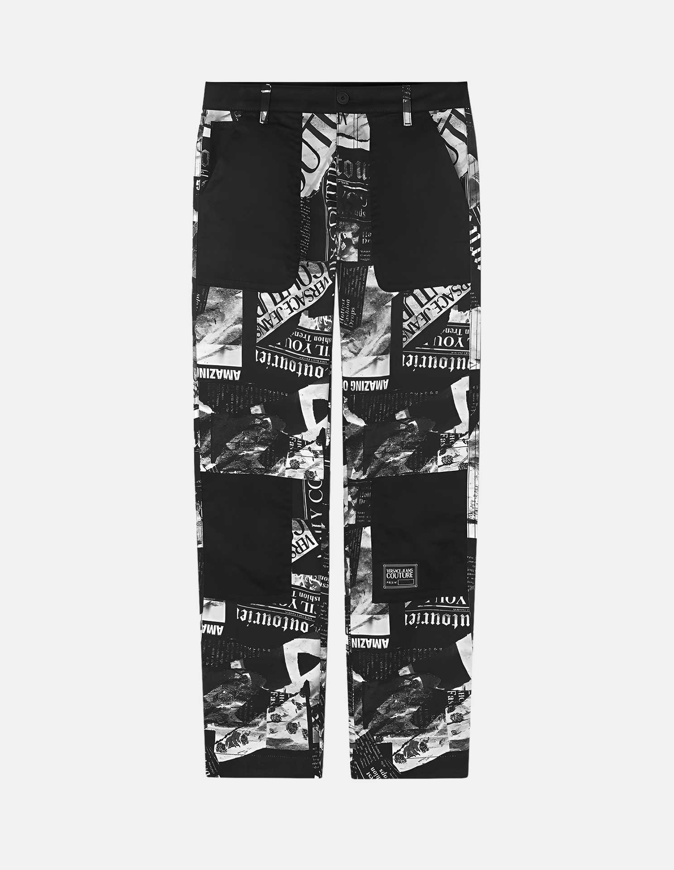 Picture of Versace Magazine Print Cargo Pants