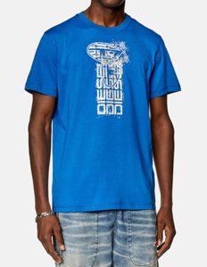 Picture of Diesel Silver Print Blue Regular Tee