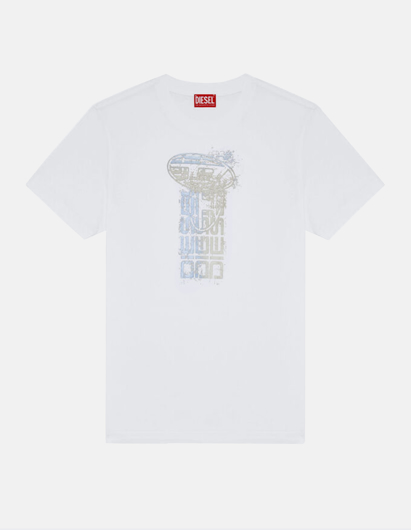 Picture of Diesel Silver Print White Slim Tee