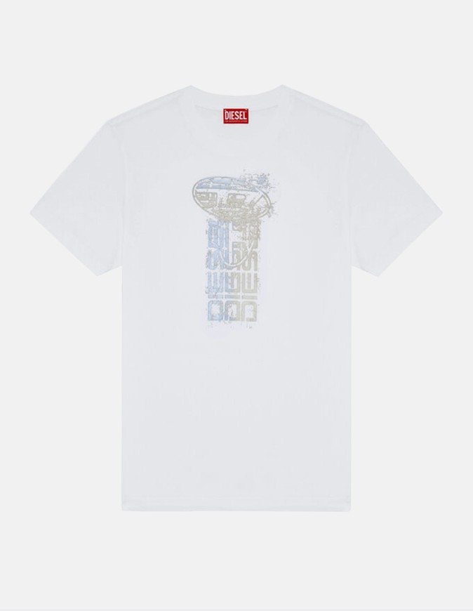 Picture of Diesel Silver Print White Slim Tee