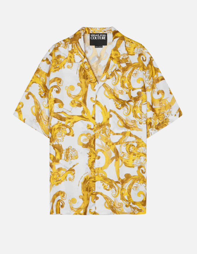 Picture of Versace Watercolour Baroque White Short Sleeve Shirt