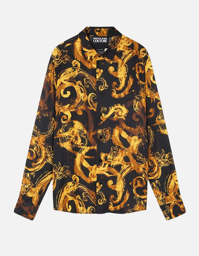 Picture of Versace Watercolour Baroque Black Long Sleeve Shirt