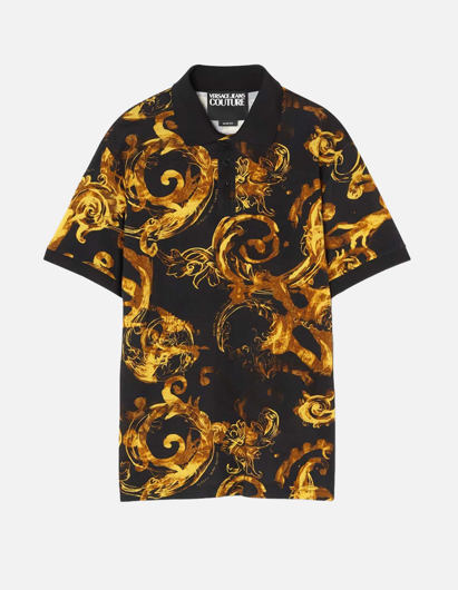 Picture of Versace Watercolour Baroque Black Slim Polo