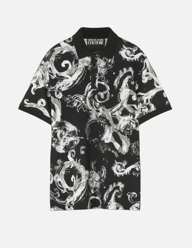 Picture of Versace Watercolour Baroque Grey Slim Polo