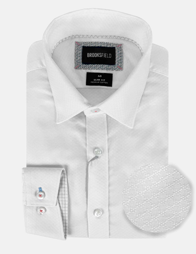 Picture of Brooksfield White Diamond Dobby Slim Shirt