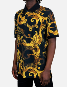 Picture of Versace Watercolour Baroque Black Slim Polo