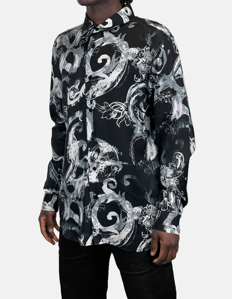 Picture of Versace Watercolour Baroque Grey Long Sleeve Shirt