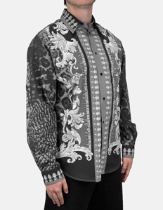 Picture of Versace Animalier Baroque Grey Long Sleeve Shirt