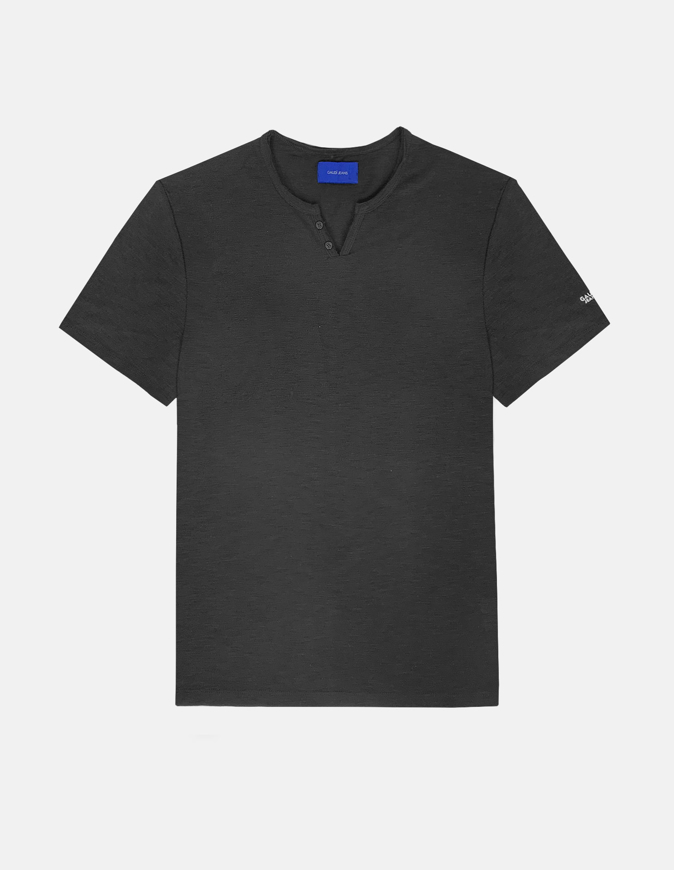 Picture of Gaudi Black Jacquard Button V-neck Tee