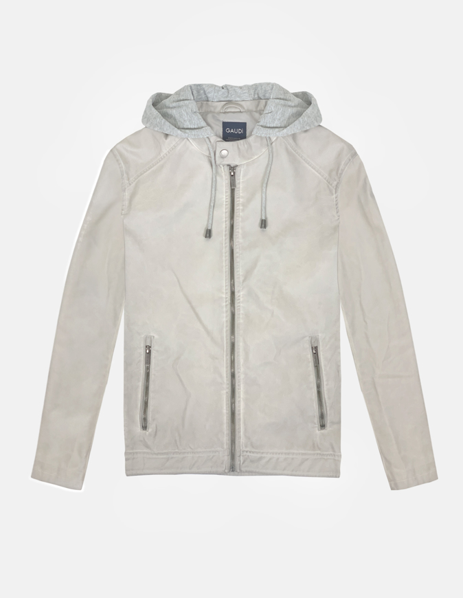 Picture of Gaudi Taupe Faux Leather Hooded Jacket