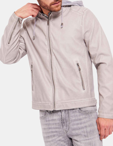 Picture of Gaudi Taupe Faux Leather Hooded Jacket