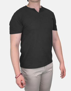 Picture of Gaudi Black Jacquard Button V-neck Tee