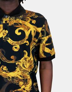 Picture of Versace Watercolour Baroque Black Slim Polo