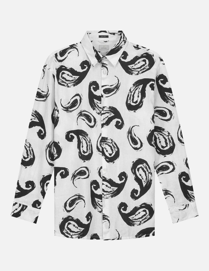 Picture of Dstrezzed White Linen Paisley Regular Shirt