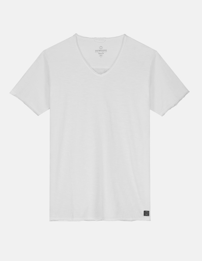 Picture of Dstrezzed White Slub V-Neck Regular Tee