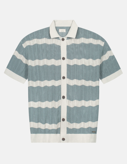 Picture of Dstrezzed Teal Knit Strip Short Sleeve Shirt