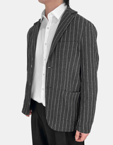 Picture of Gaudi Black Cotton Mix Stripe Blazer