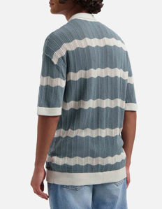 Picture of Dstrezzed Teal Knit Strip Short Sleeve Shirt