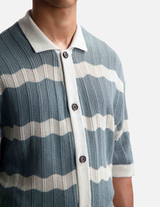 Picture of Dstrezzed Teal Knit Strip Short Sleeve Shirt