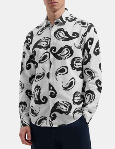 Picture of Dstrezzed White Linen Paisley Regular Shirt