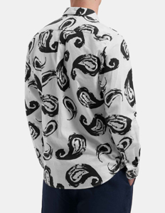 Picture of Dstrezzed White Linen Paisley Regular Shirt