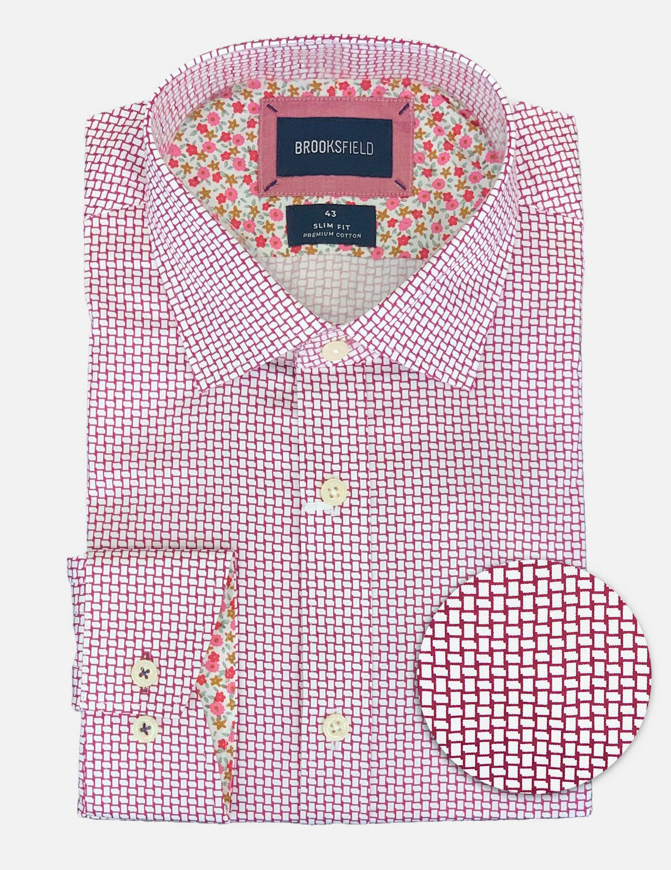 Picture of Brooksfield Plum Weave Print Premium Cotton Slim Shirt