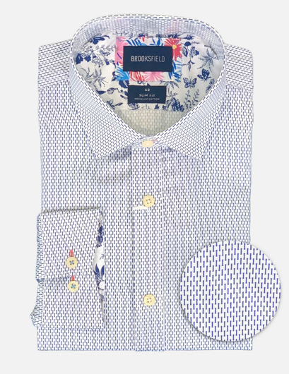 Picture of Brooksfield Blue Line Print Premium Cotton Slim Shirt