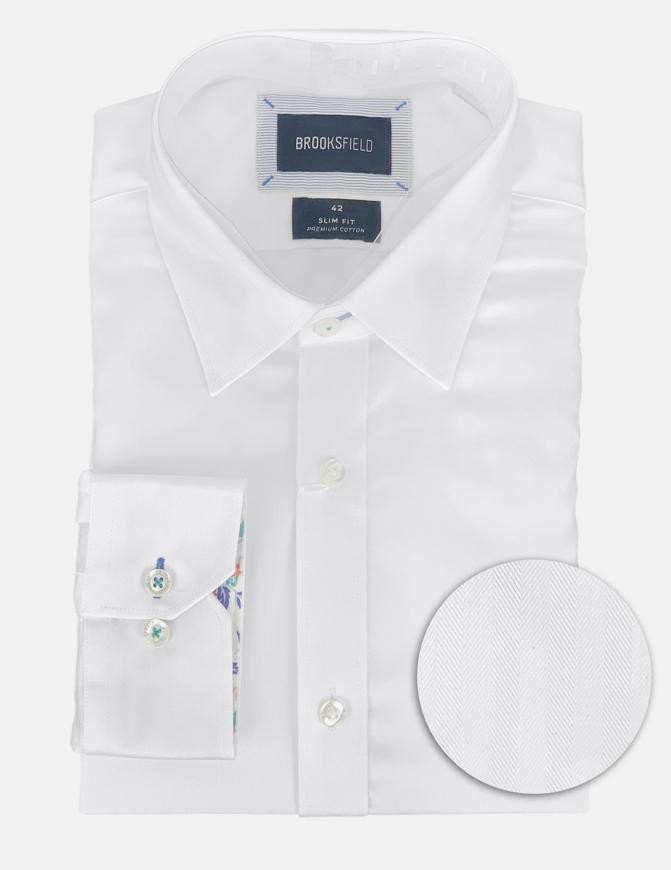 Picture of Brooksfield White Herringbone Premium Cotton Slim Shirt