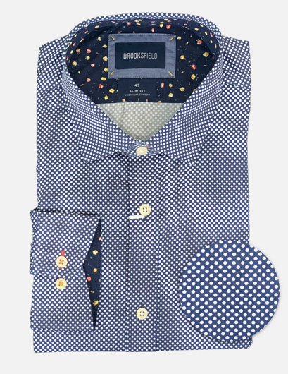 Picture of Brooksfield Navy Polka Dots Premium Cotton Slim Shirt