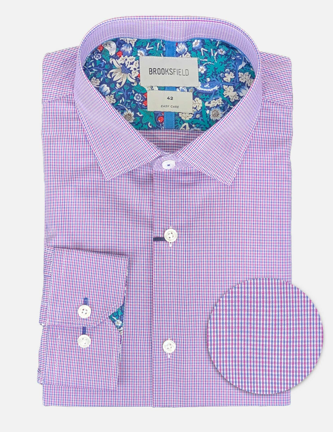 Picture of Brooksfield Purple Micro Check Easy Care Regular Shirt