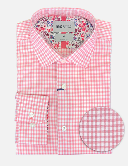 Picture of Brooksfield Pink Gingham Check Easy Care Regular Shirt