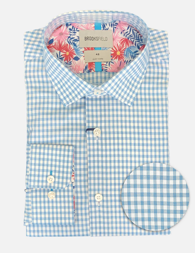 Picture of Brooksfield Aqua Gingham Check Easy Care Regular Shirt