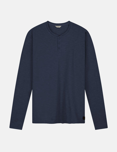 Navy Slub Jersey Henley Long Sleeve Tee – George Harrison Menswear