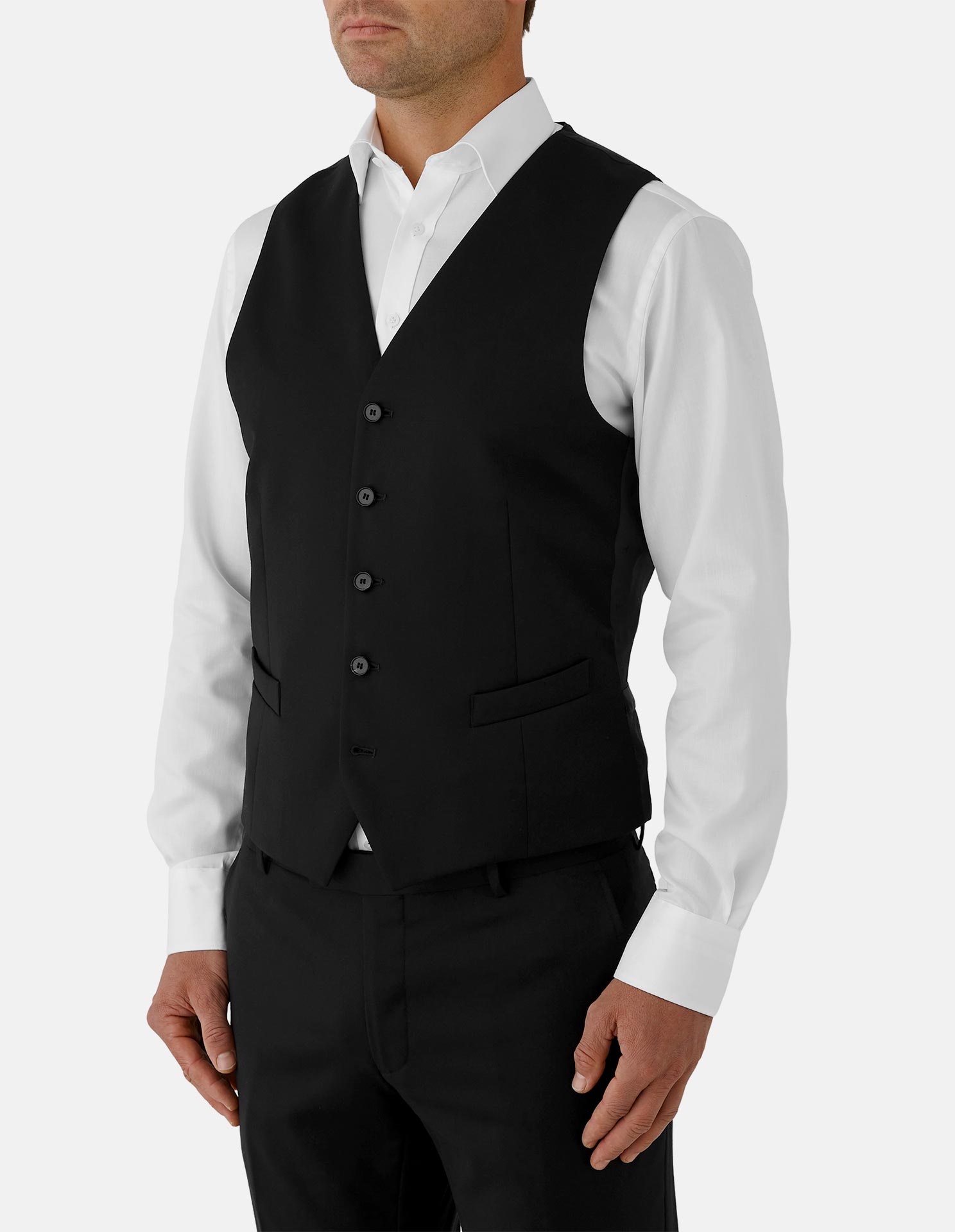 Black Wool Tailored Suit Vest