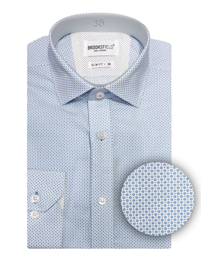 Picture of Brooksfield Dot Printed Blue Slim Shirt