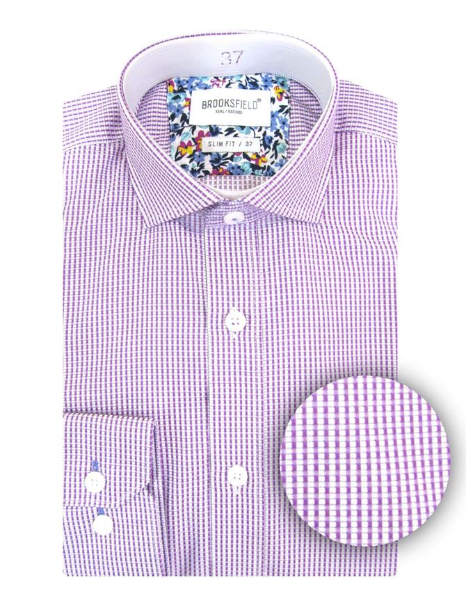 Picture of Brooksfield Purple Text Dobby Slim Shirt