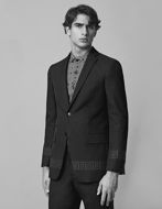 Picture of Versace Charcoal Greek Tape Patterned Trend Suit