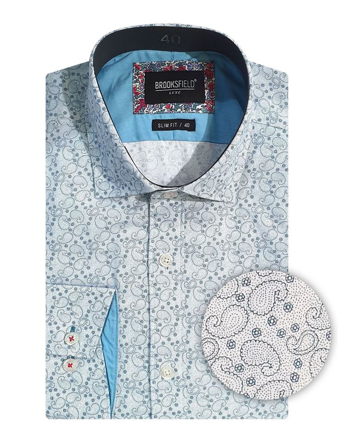 Picture of Brooksfield Teal Paisley Print Luxe Shirt