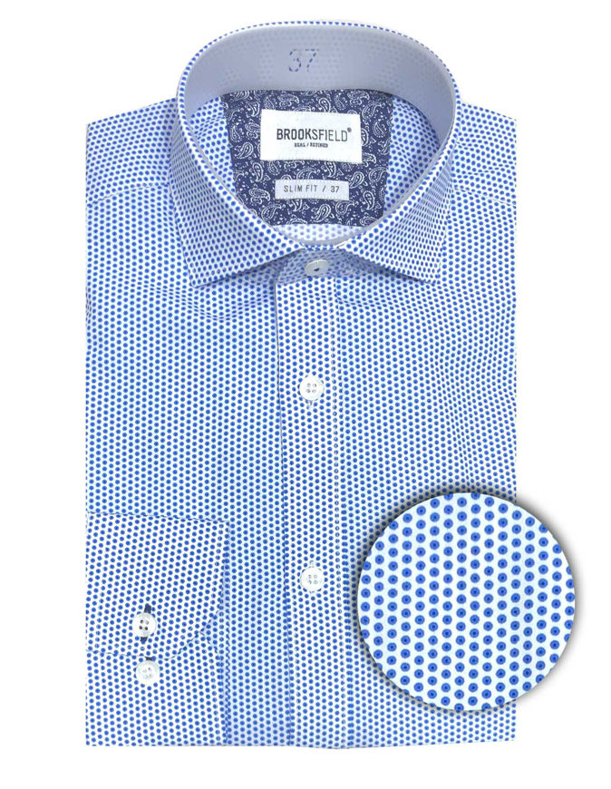 Picture of Brooksfield Dot Printed Blue Slim Shirt