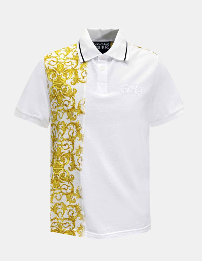Picture of Versace White Logo Baroque Contrast Print Polo