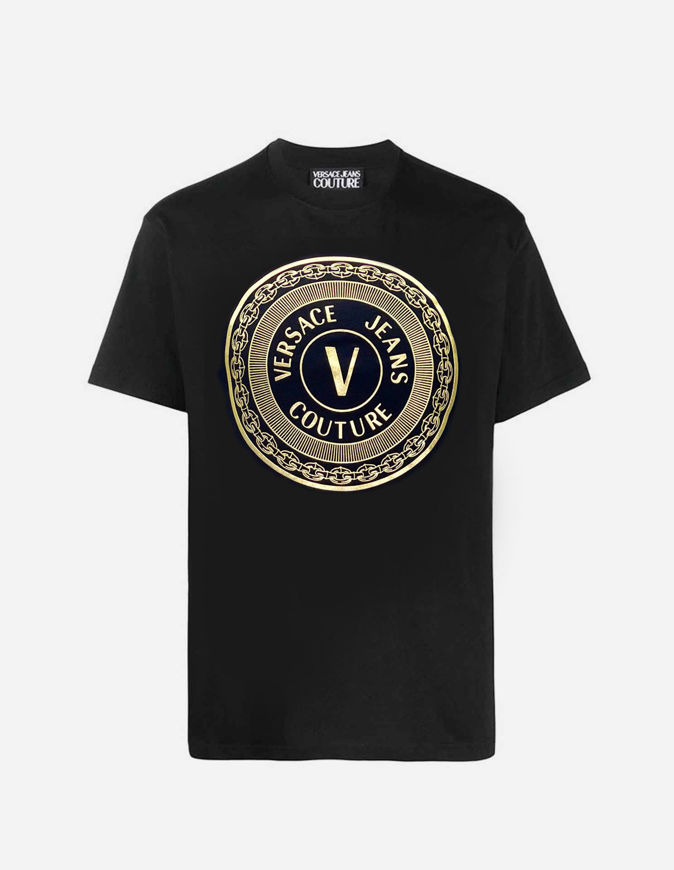 Picture of Versace Gold Logo Emblem Black Slim Tee
