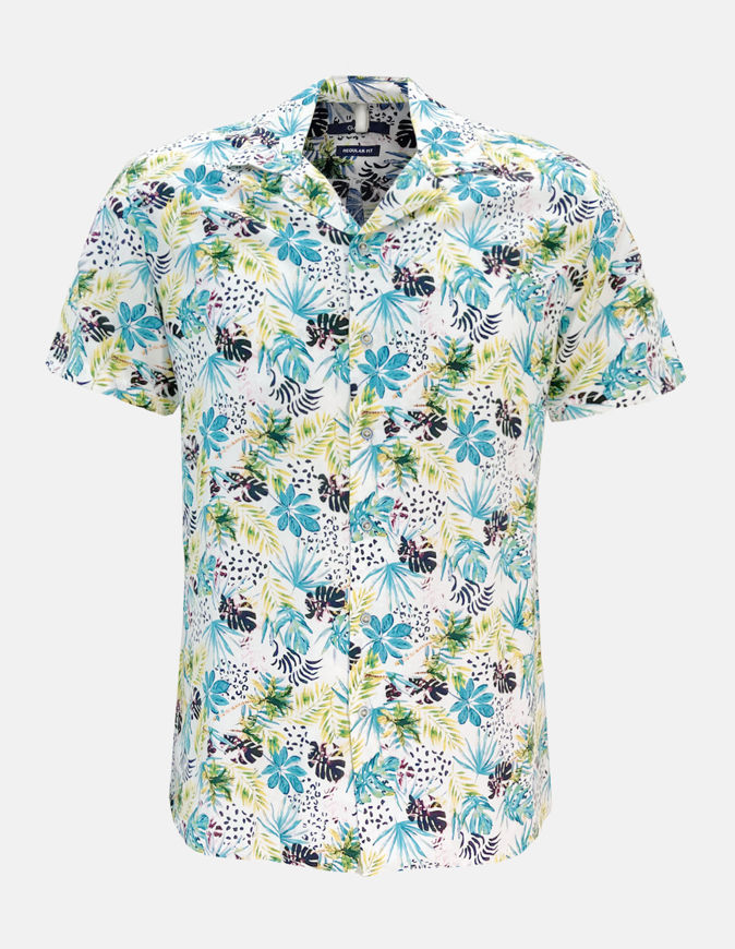 Picture of Gaudi White Floral Print Bowling Short Sleeve Shirt